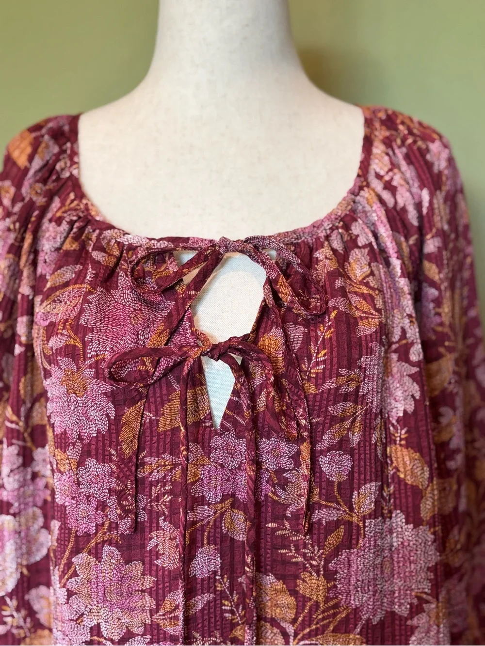 LOFT Burgundy Floral Peasant Blouse